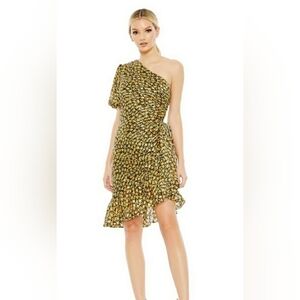 Mac Duggal NWT Black Multi Floral Asymmetric One Sleeve Mini Dress Size 4 #26905